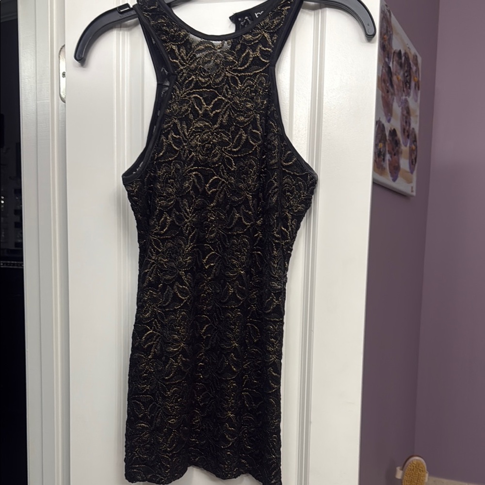 Bebe Black and Gold Lace Top L
